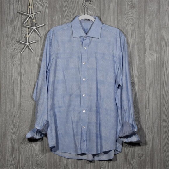 Bugatchi Dress Shirt Size L Flip Cuffs Blue - Picture 8 of 8